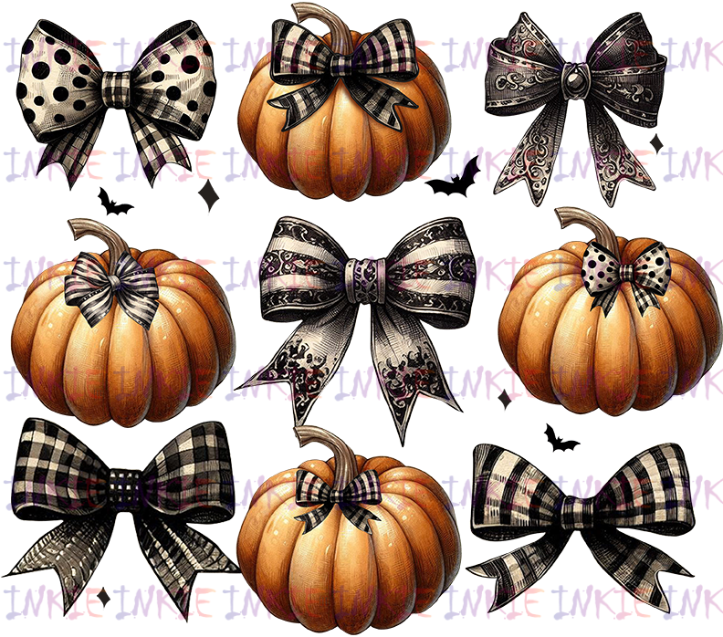 Pumpkins and Black and White Bows