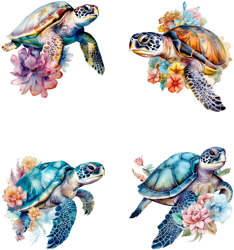Watercolor Floral Turtles
